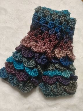 Just in! Handmade Crocheted Dragonscale Fingerless Texting Gloves in Deep Ocean